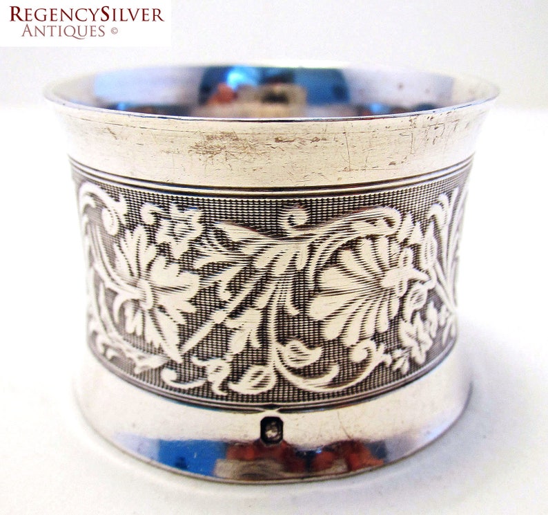 Minerva .950 c1890 Guilloche flowers 19th-century Antique French Solid Sterling Silver Hallmarked Serviette NAPKIN RING