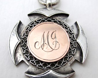 Chester Antique Solid Sterling Silver & Rose Gold Circular Pocket Watch 'Swimming' Fob Medal Pendant MJ.