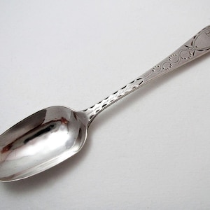 Antique George III English Provincial Solid Sterling Silver Georgian Bright-Cut Tea Spoon, c1790 Exeter