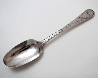 Antique George III Provincial Solid Sterling Silver Georgian Bright-Cut Tea Spoon, c1790 Exeter.