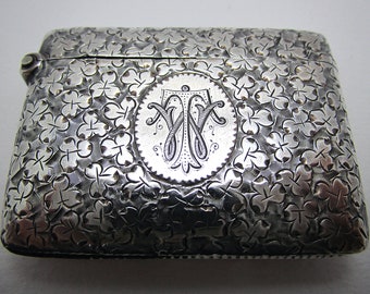 Antique Victorian English Solid Sterling Silver Vesta Case Pill Match Box, Engraved.