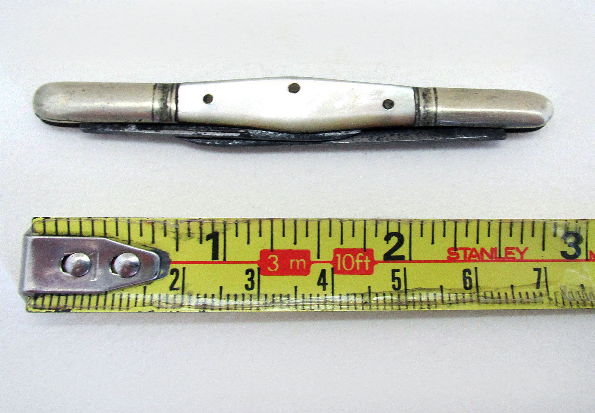Rare Victorian Double QUILL/PENCIL SHARPENER Mother of Pearl Folding Antique Pocket Penknife,