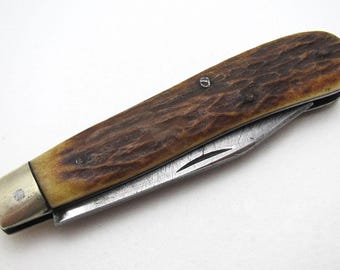Antique Sheffield Lockwood Brothers Stag Folding Penknife c1890.
