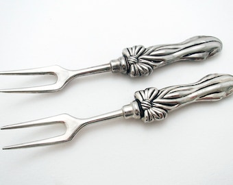 Pair of Mid-Century Danish Vintage Silver Plated Childs Cutlery Forks, Bark effect, Bow pattern. 5 1/4"