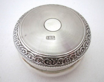 Circular Antique Solid Sterling Silver English Snuff Tobacco Pill Box, French Style.