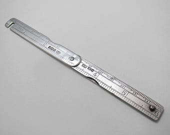 Unusual Edwardian Antique Solid Sterling Silver Pocket Folding Ruler 3-6" Double Sided, Sheffield 1909