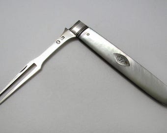 Top Quality Large George III Sheffield Antique Sterling Silver & Mother of Pearl English Georgian Folding Fruit Fork circa 1797