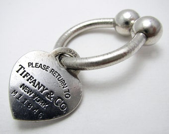 Vintage Genuine Tiffany & co Sterling Silver Key Ring Holder Heart Tag "Please Return to Tiffany" New York.