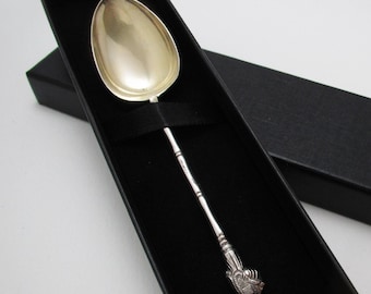 Wang Hing c1890 Antique Chinese Export Figural Solid Silver .900 Gilded Tea Spoon, Late Qing Dynasty.