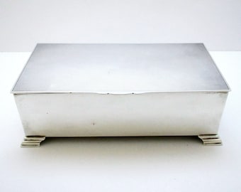 Minimalist (1960) Solid Sterling Silver English Cigarette Trinket Jewelry Casket Case Plain Vintage Box.