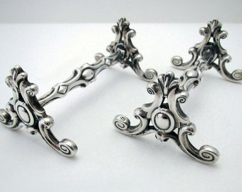 Pair of Rare Gothic Revival Antique Solid Sterling Silver English Victorian Cutlery Rests/Stands.