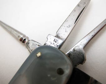 Antique Sheffield c1900 Small Pocket 4-Piece Multi Tool Folding Penknife Mother of Pearl Steel High Carbon Steel Button Hook