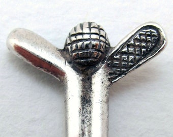 Vintage 1935 GOLF Themed Novelty Solid Sterling Silver Jubilee Tea Spoon. Twin Golf Clubs & Ball.