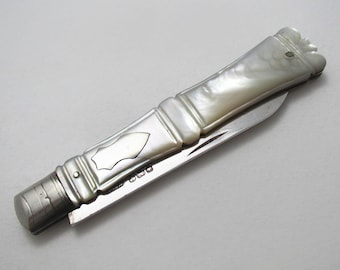 Superb Large Antique Sheffield Sterling Silver Mother of Pearl Fruitknife, Harrison Fisher