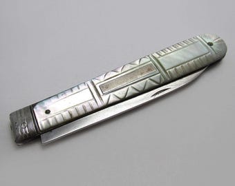 Large Georgian 1830 Sheffield Antique Sterling Silver Mother of Pearl Fruit Penknife, Atkin & Oxley.