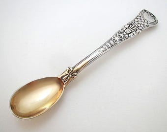 Rare Large Antique Georgian 1827 Coburg Pattern Solid Sterling Silver Mustard Pot Salt Condiment Spoon