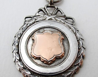 Vintage Solid Sterling Silver & Rose Gold Circular Wreath Pocket Watch Fob Medal Pendant, Medway Wheelers Cycling Club.