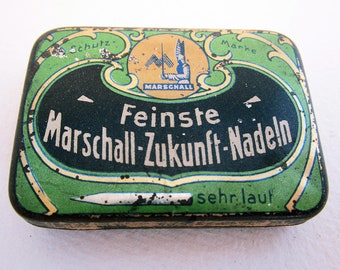 German Marschall Zukunft Feinste Nadeln Gramophone Needle Metal Tin Case Box. Antique/Vintage