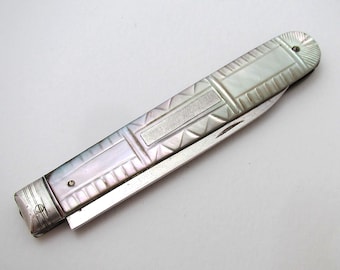 Georgian 1830 Sheffield Antique Sterling Silver Mother of Pearl Folding Fruitknife, Atkin & Oxley.