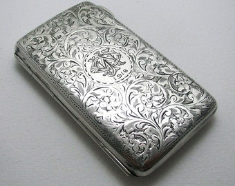 Rare BOOTS 1913 Antique Solid Sterling Silver Stamp Case Card Note Purse Wallet.