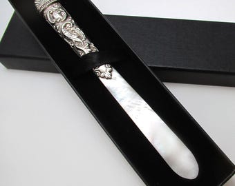 Victorian Antique Sterling Silver & Mother of Pearl Letter Opener English Hallmarks 1896