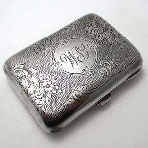 Antique English Edwardian Solid Sterling Silver Cigarette Cigar Pocket Card Holder Case Chatelaine 1905.