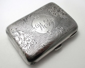 Antique English Edwardian Solid Sterling Silver Cigarette Cigar Pocket Card Holder Case Chatelaine 1905.