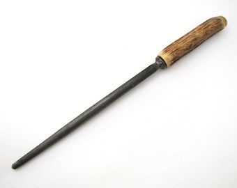 Antique Victorian Sheffield Sharpening Steel Meat Carving Sharpener, Stag Antler Handle, Thomas Turner & Co. c1850