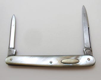 Henry Barnascone Antique Victorian Double Folding Quill Pen Cutter Pencil Sharpener Mother of Pearl High Carbon Steel Penknife Sheffield