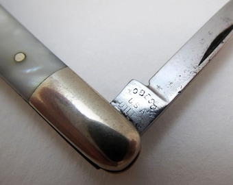 Antique Robeson Shuredge USA Rochester Butler 722110 Double Folding Pocket Penknife Mother of Pearl High Carbon Steel
