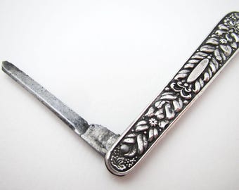 Rare Early c1850 Victorian Silver High Carbon Steel Pocket Folding Quill Pen Cutter Pencil Sharpener Penknife John Hinchliffe Sheffield