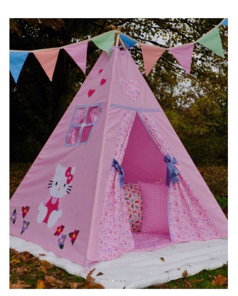 Hello Kitty Teepee Set Wadded Floor Mat 2 Cushions Kids Etsy