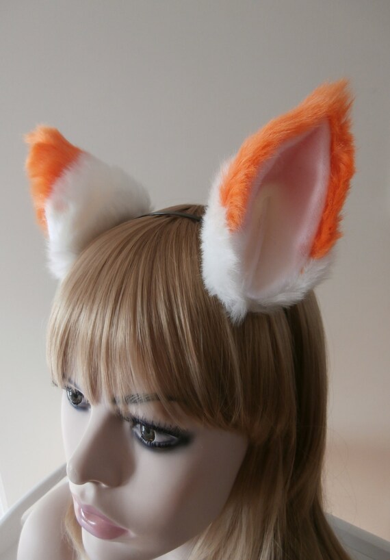 Faux Fur Cat Fox Ear Hair Clips White With Orange Tips Lolita Etsy