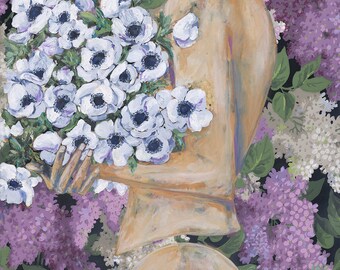 Lila Mädchen mit Anemonen Print