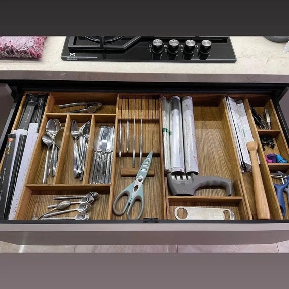 Custom Drawer Organizer. Silverware Organizer. Kitchen Drawer Organizer.  Cutlery Tray. Knife Insert for 2 Big & 3 Small Knives. 