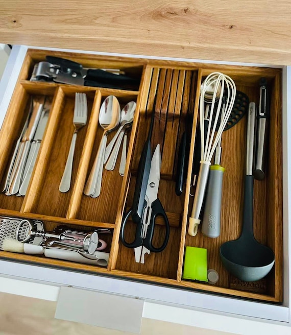 Custom Drawer Organizer. Silverware Organizer. Kitchen Drawer Organizer.  Cutlery Tray. Knife Insert 3 Big and 4 Small Knives. 