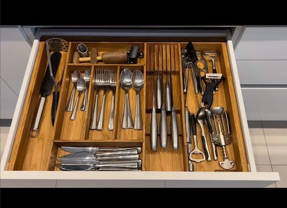 Custom Drawer Organizer. Knife Insert for 4 Big and 5 Small Pieces.  Silverware Organizer. Kitchen Drawer Organizer. Cutlery Tray. 