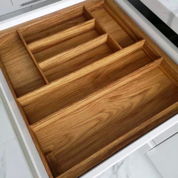 Custom drawer organizer. Silverware organizer. Kitchen drawer organizer. Cutlery tray.