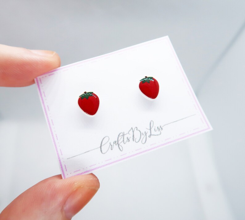 Fruity Summer Strawberry Silver Plated Studs