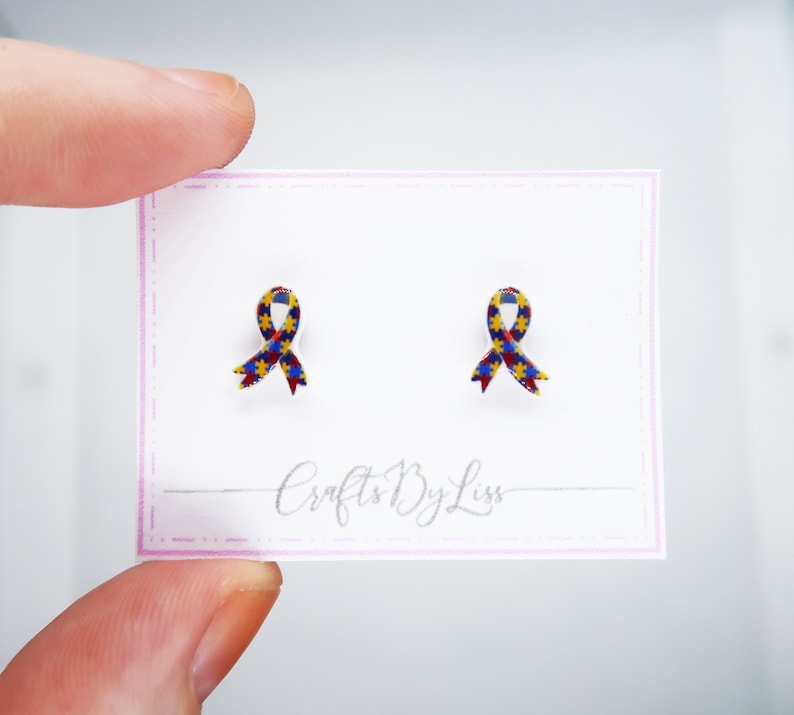 Autism Awareness Silver-Plated Ribbon Studs