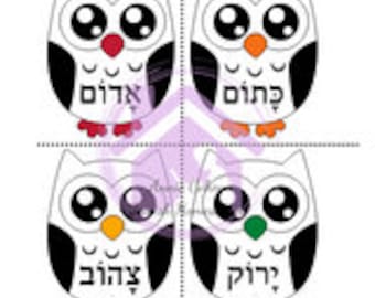 Hebrew Colors Matching Owls Game PDF