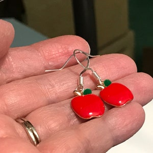 Apple Earrings, School Teachers Earrings , Teenage Girls Earrings, Red Apple Earrings, Pierced Earrings, Handmade Earrings image 5
