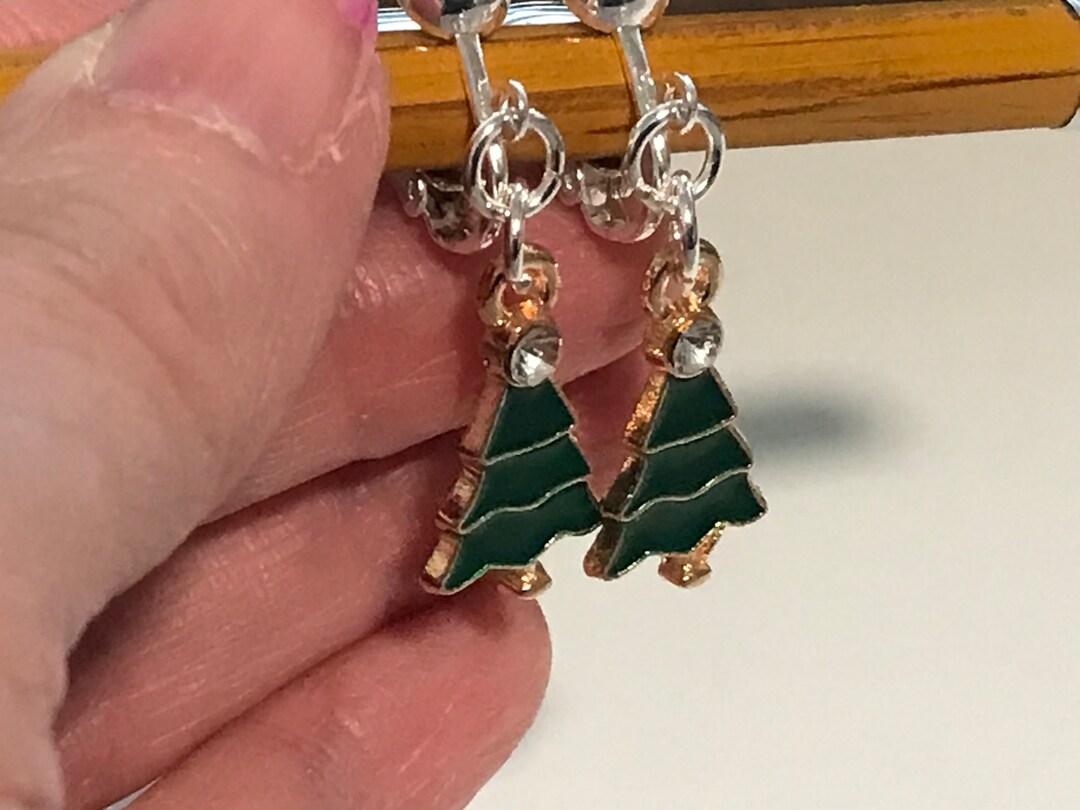 Christmas Tree Clipons, Sparkle Christmas Tree, Clipon Tree Earrings