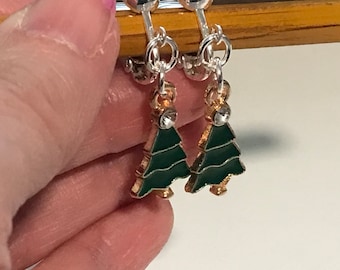 Christmas Tree Clip-ons, Sparkle Christmas Tree, Clip-on Tree Earrings, Clip-on Christmas Tree Earrings, DebbieD3dDesigns