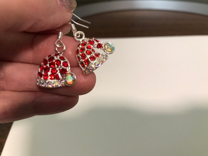 Santas Hat Earrings, Christmas Earrings, Santa Claus Earrings, Handmade Earrings, DebbieD3dDesigns, Handmade Jewelry, Womens and Teen Girls image 2