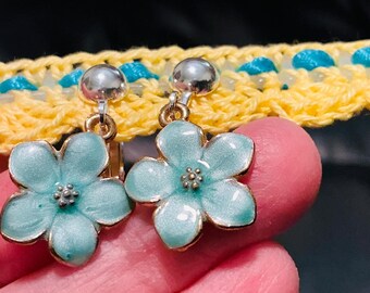 Turquoise Flower Clip-on Earrings, Handmade