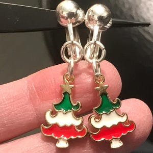 Clip-on Christmas Tree Earrings, Christmas Tree Clip-ons