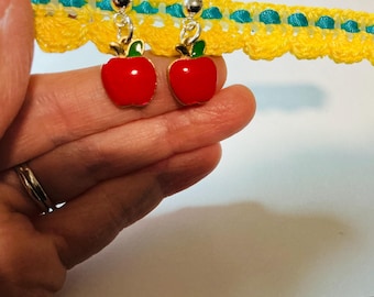 Red Apple Sterling Silver Stud Earrings, Handmade