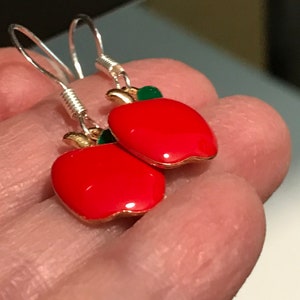 Apple Earrings, School Teachers Earrings , Teenage Girls Earrings, Red Apple Earrings, Pierced Earrings, Handmade Earrings image 1