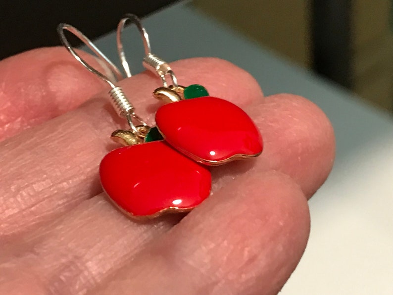 Apple Earrings, School Teachers Earrings , Teenage Girls Earrings, Red Apple Earrings, Pierced Earrings, Handmade Earrings image 1